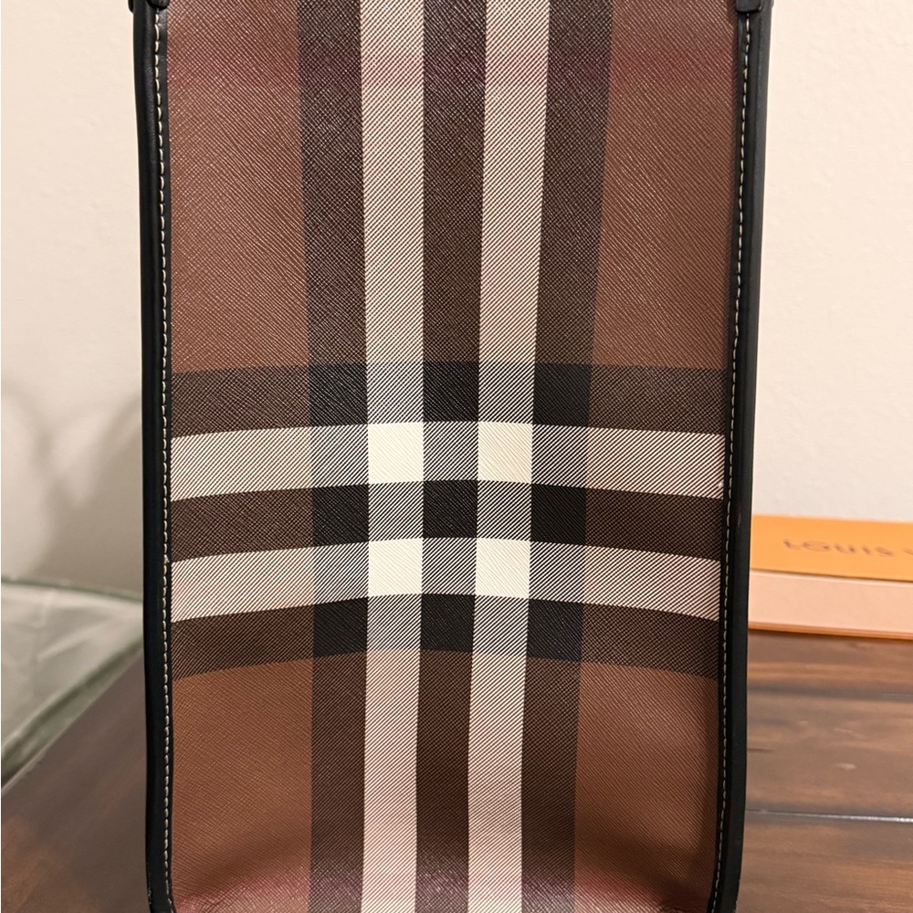 Burberry Brown Check Leather-Trim Tote - Picture 9 of 16